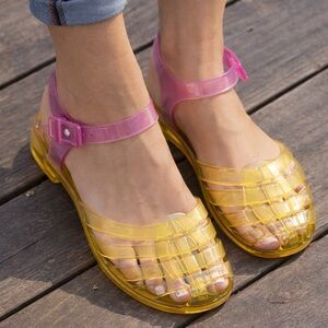 Pink and Yellow Women's Jelly Sandals